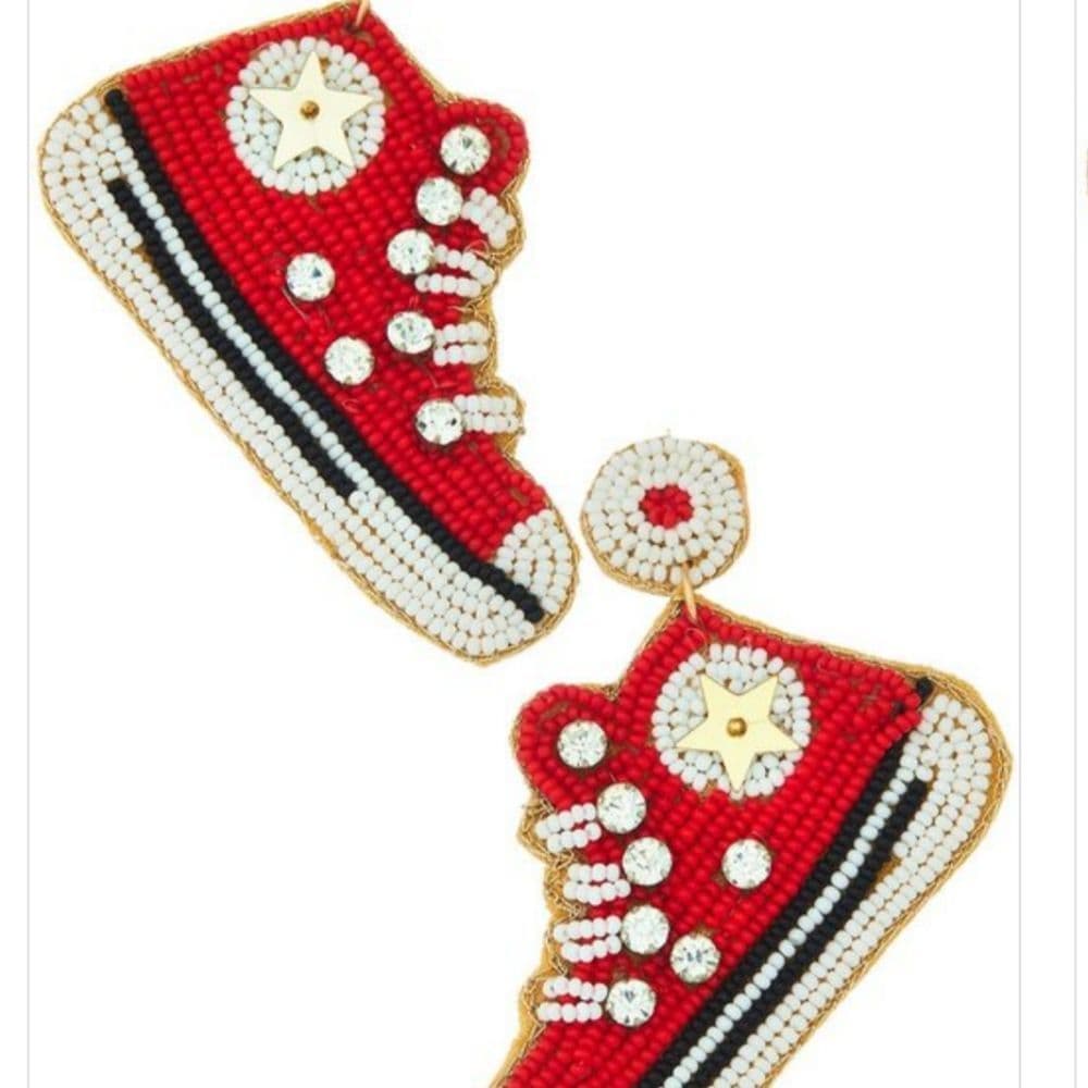 Super Cute Oversized High Top All Star Shoes Seed Beaded turquiose Stud Earrings - Thumbnail 5