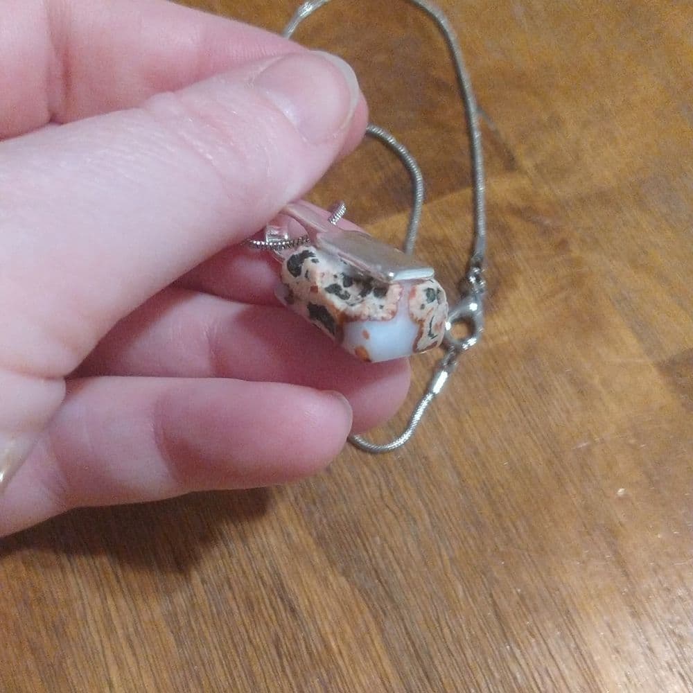 Unique Square Moroccan Agate Geode on Sterling Plated Rope Chain - Thumbnail 6