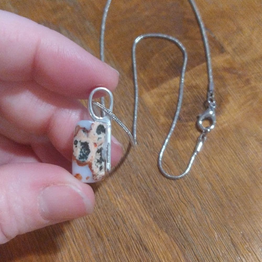 Unique Square Moroccan Agate Geode on Sterling Plated Rope Chain - Thumbnail 3