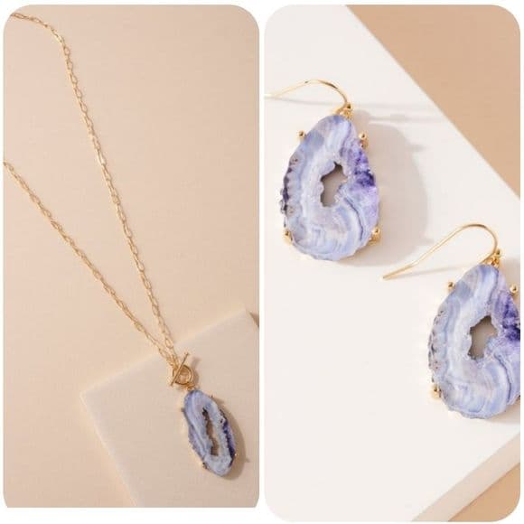 Gorgeous Resin Crystal Agate Geode Pendant and Earring Set - Thumbnail 16