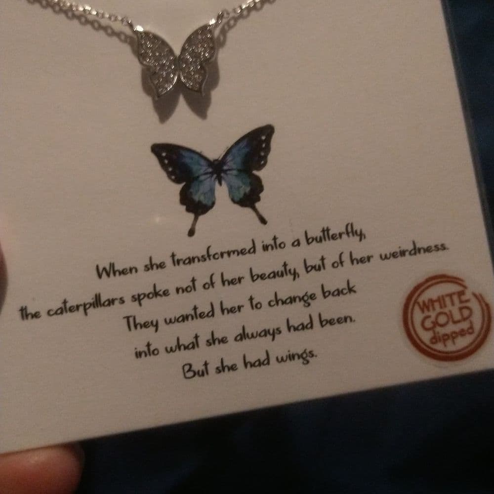 She Had Wings White Gold Dipped Cubic Zirconia Inspirational Butterfly Choker - Thumbnail 5
