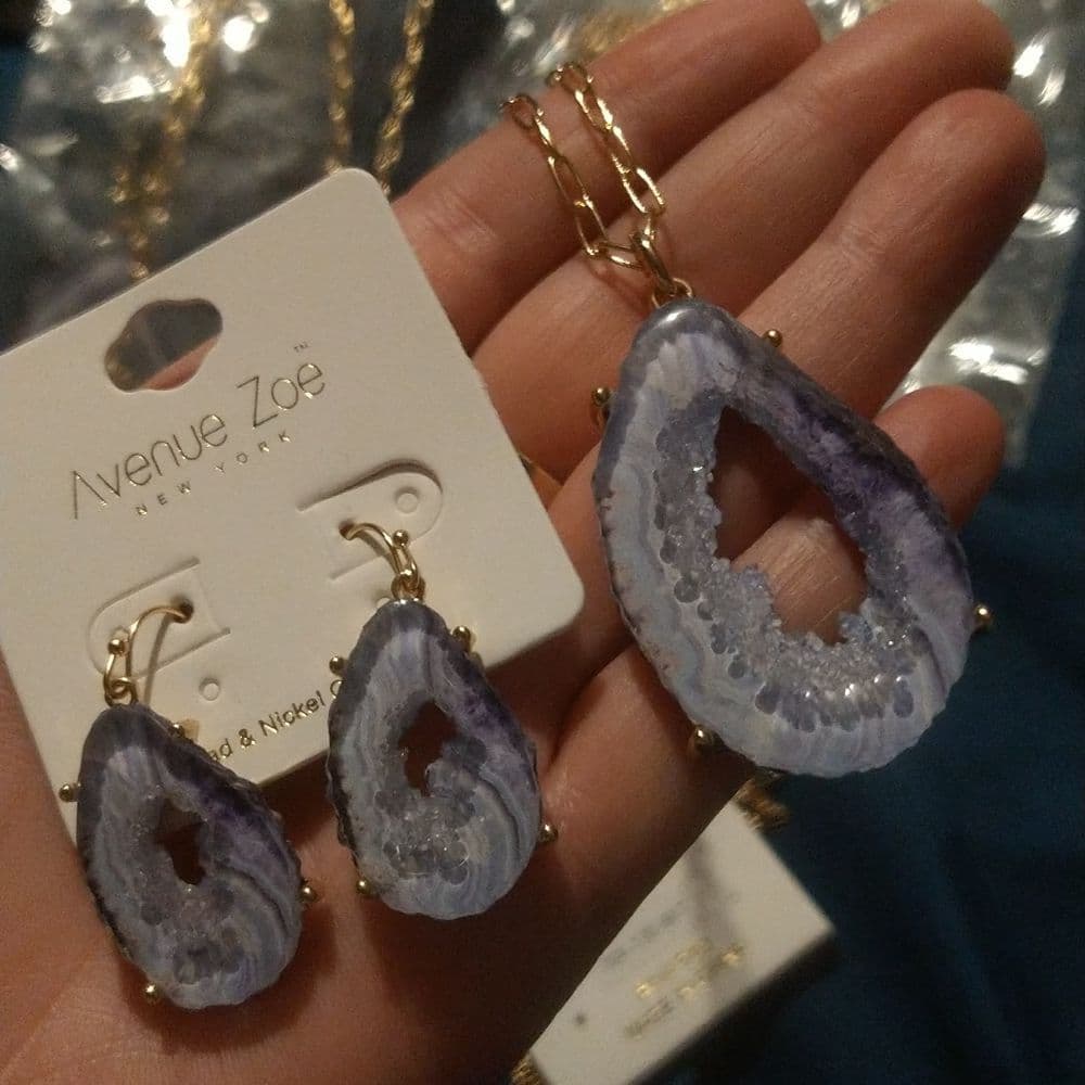 Gorgeous Resin Crystal Agate Geode Pendant and Earring Set - Thumbnail 9