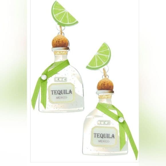 Sparkly Acrylic Tequila Bottle with Lime Post Dangle Earrings with Bling - Thumbnail 8