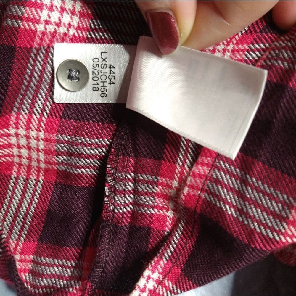 Pink Plaid Aeropostale Pullover Peplum Blouse Partial Button Up - Thumbnail 6