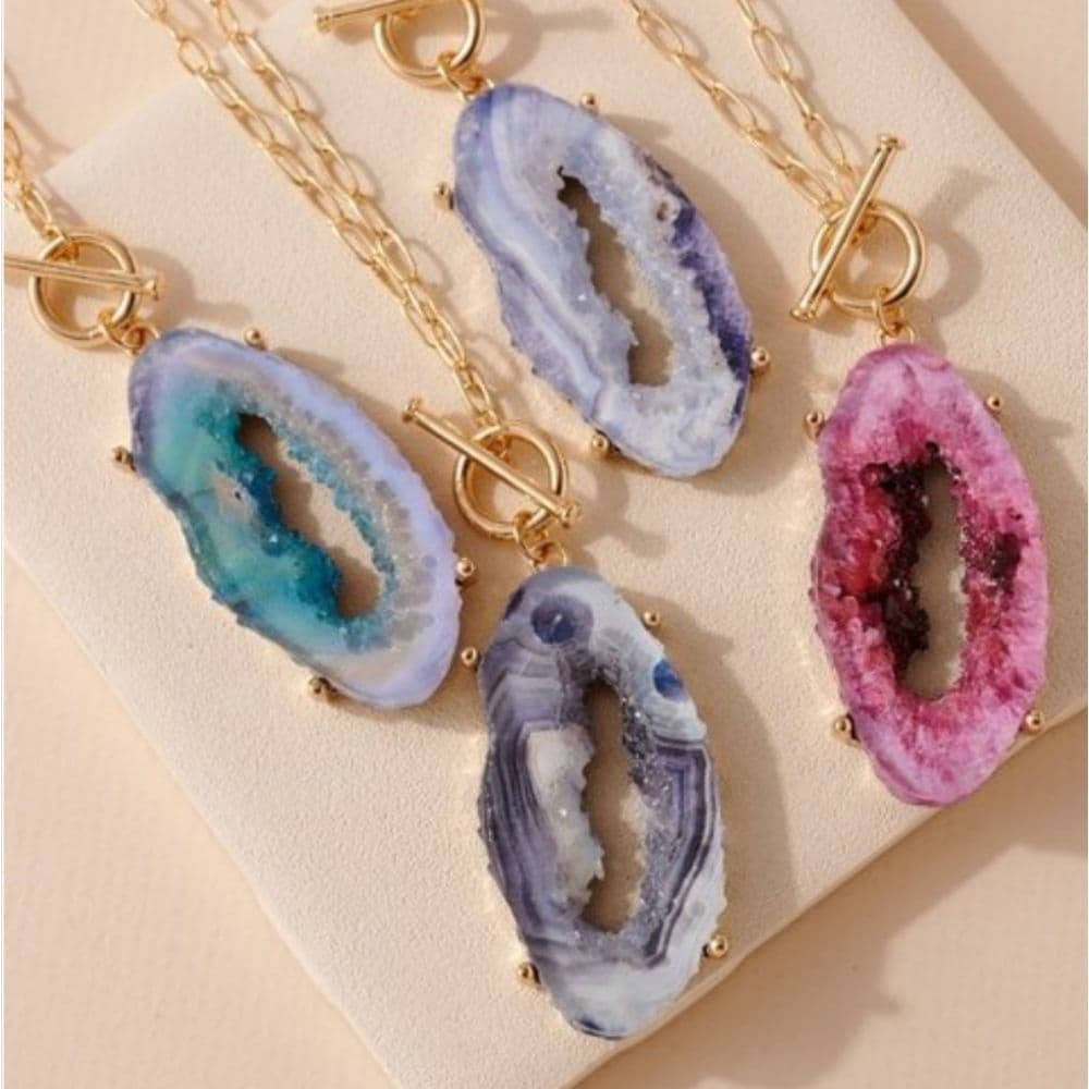 Gorgeous Resin Crystal Agate Geode Pendant and Earring Set - Thumbnail 2
