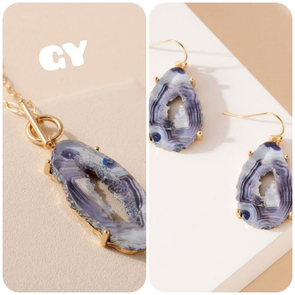Gorgeous Resin Crystal Agate Geode Pendant and Earring Set - Thumbnail 8
