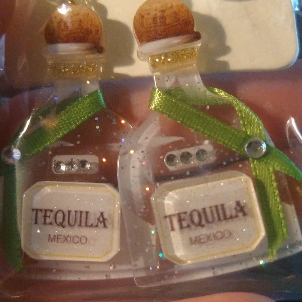 Sparkly Acrylic Tequila Bottle with Lime Post Dangle Earrings with Bling - Thumbnail 6