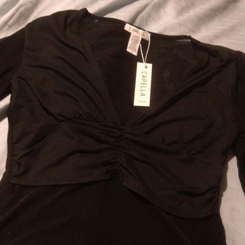 Long Black Balloon Sleeve Cropped Top and Sheer Body Suit - Thumbnail 7