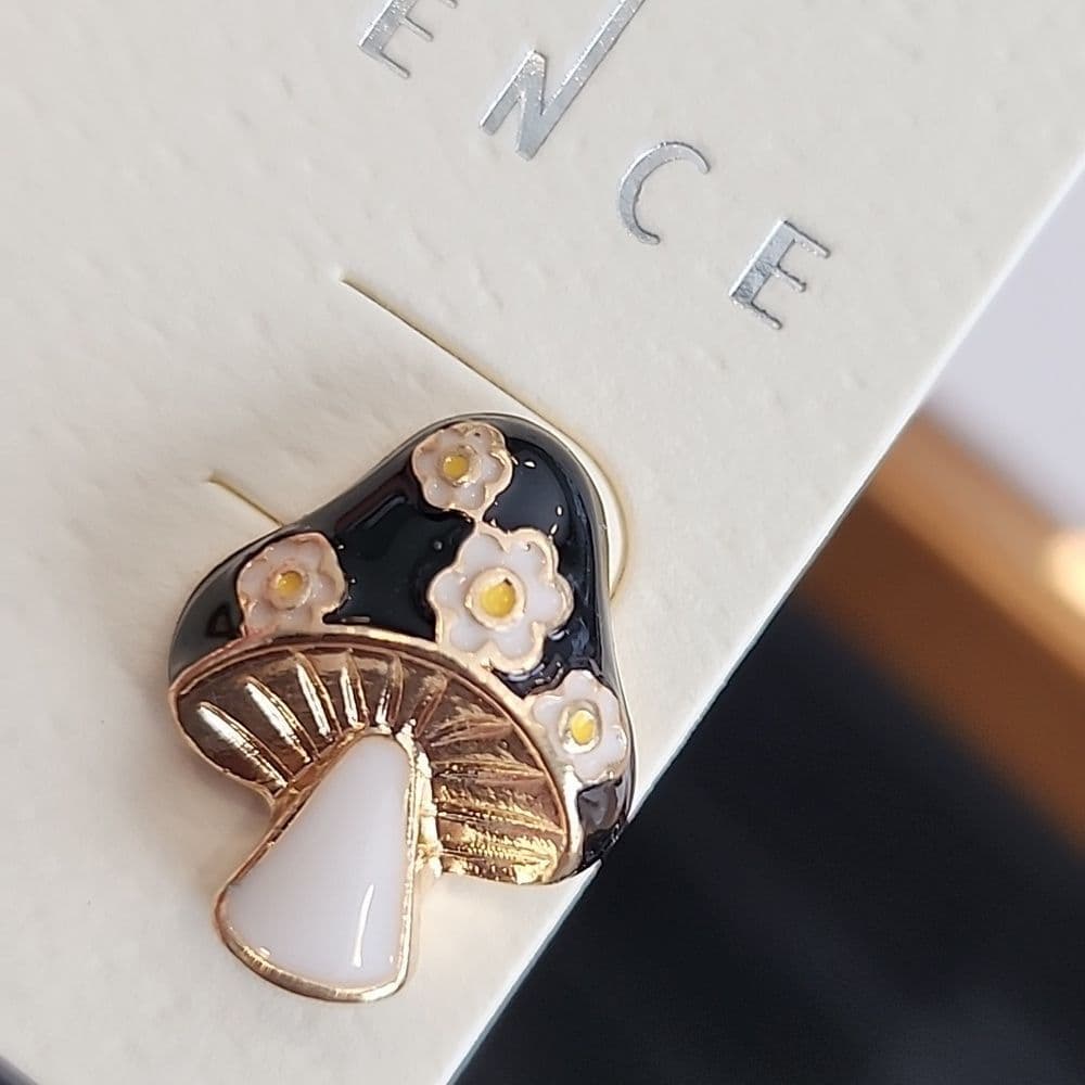Turquiose Blue and Gold Enamel Mushroom Post Earrings - Thumbnail 5