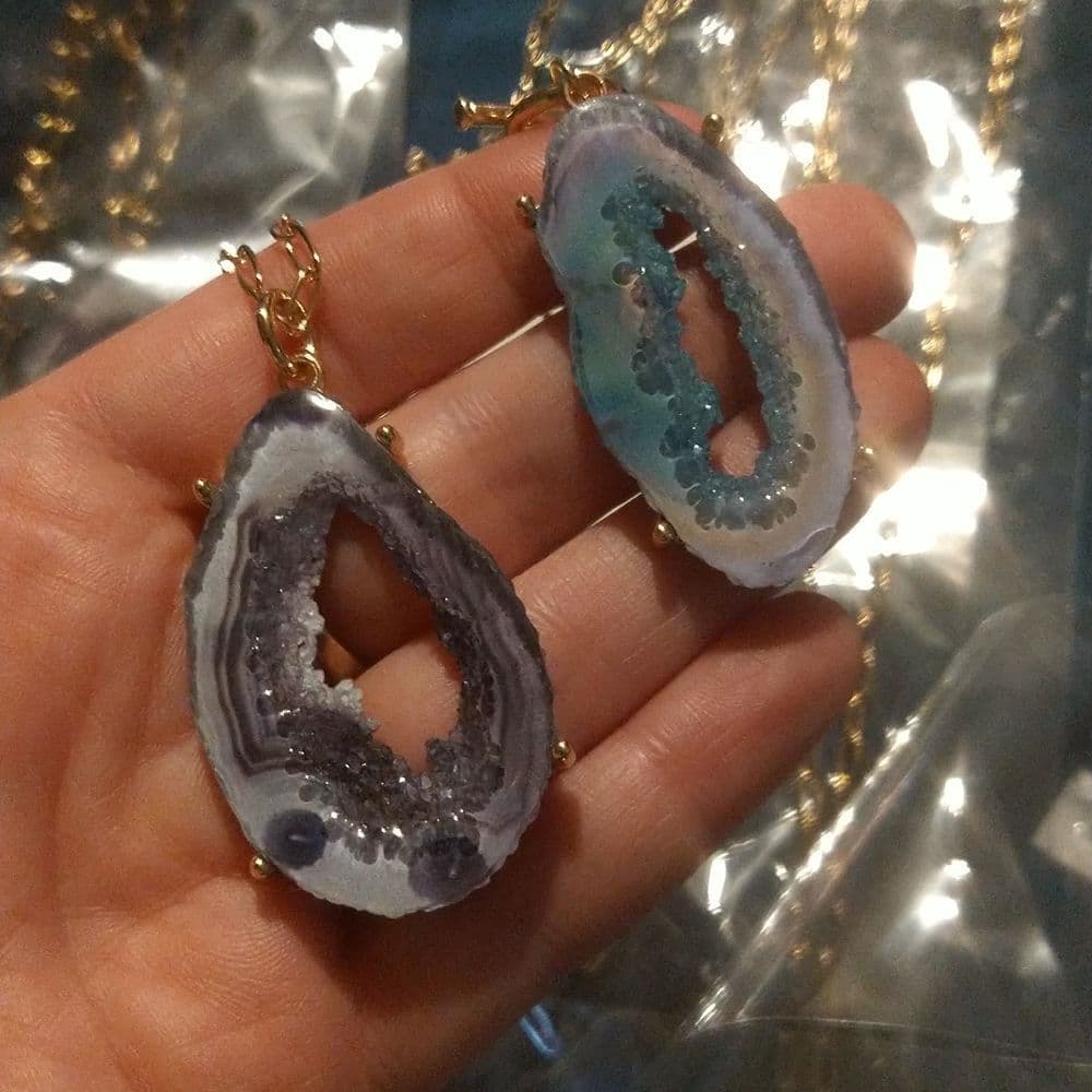 Awesome Long Resin Crystal Geode Agate Pendant Necklaces - Thumbnail 10