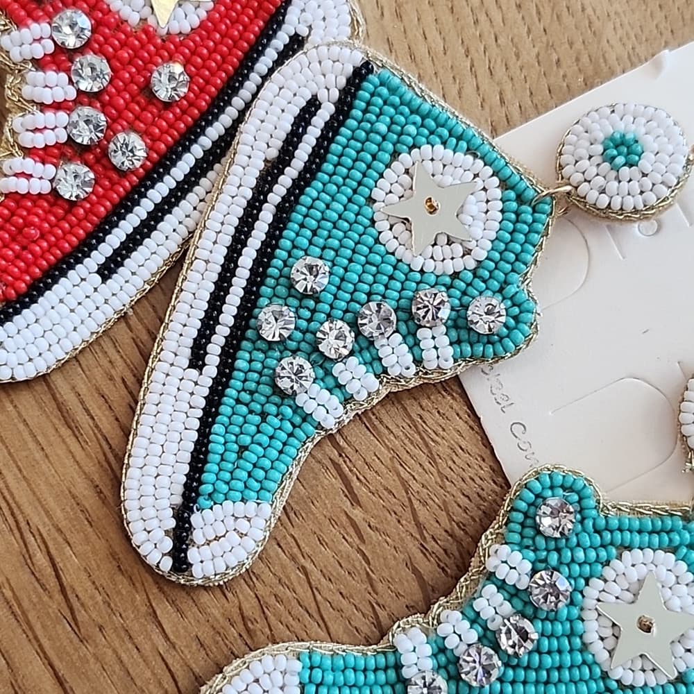 Super Cute Oversized High Top All Star Shoes Seed Beaded turquiose Stud Earrings - Thumbnail 2