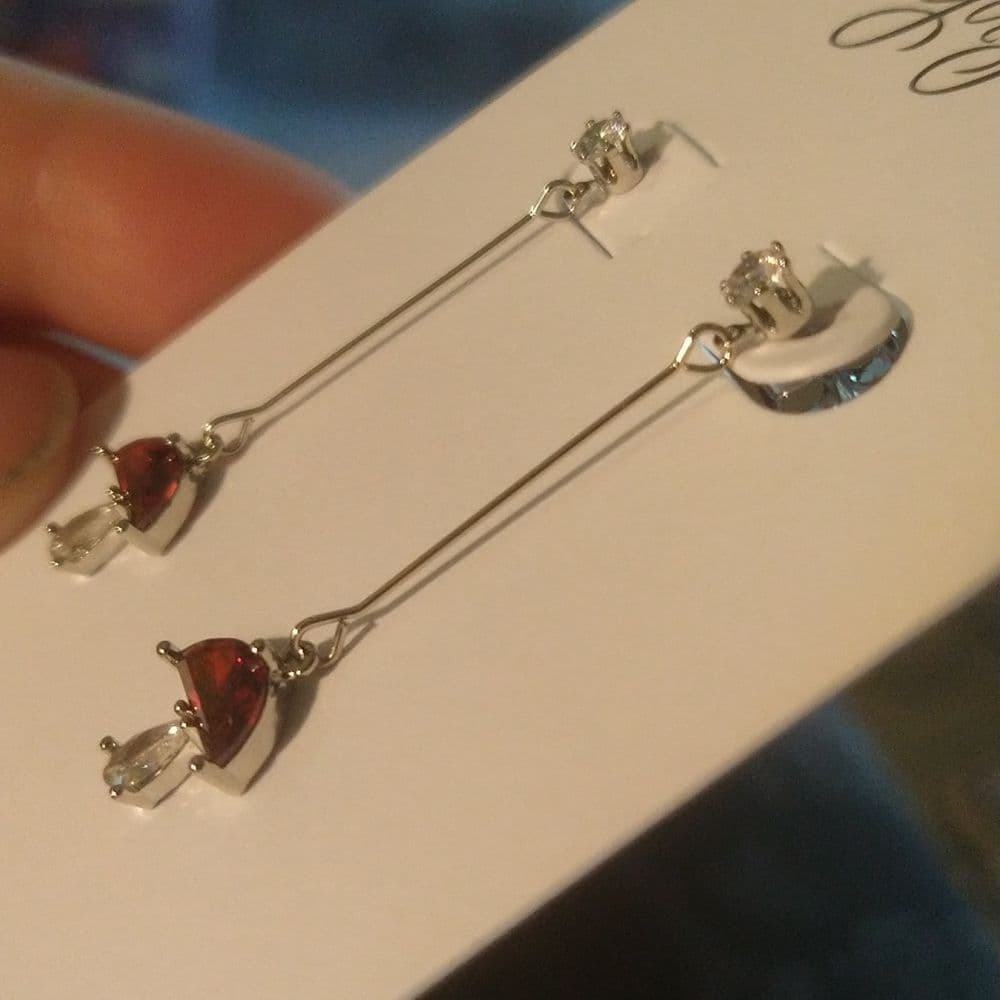 Long Dainty Sparkly Red Mushroom Drop Earrings - Thumbnail 4