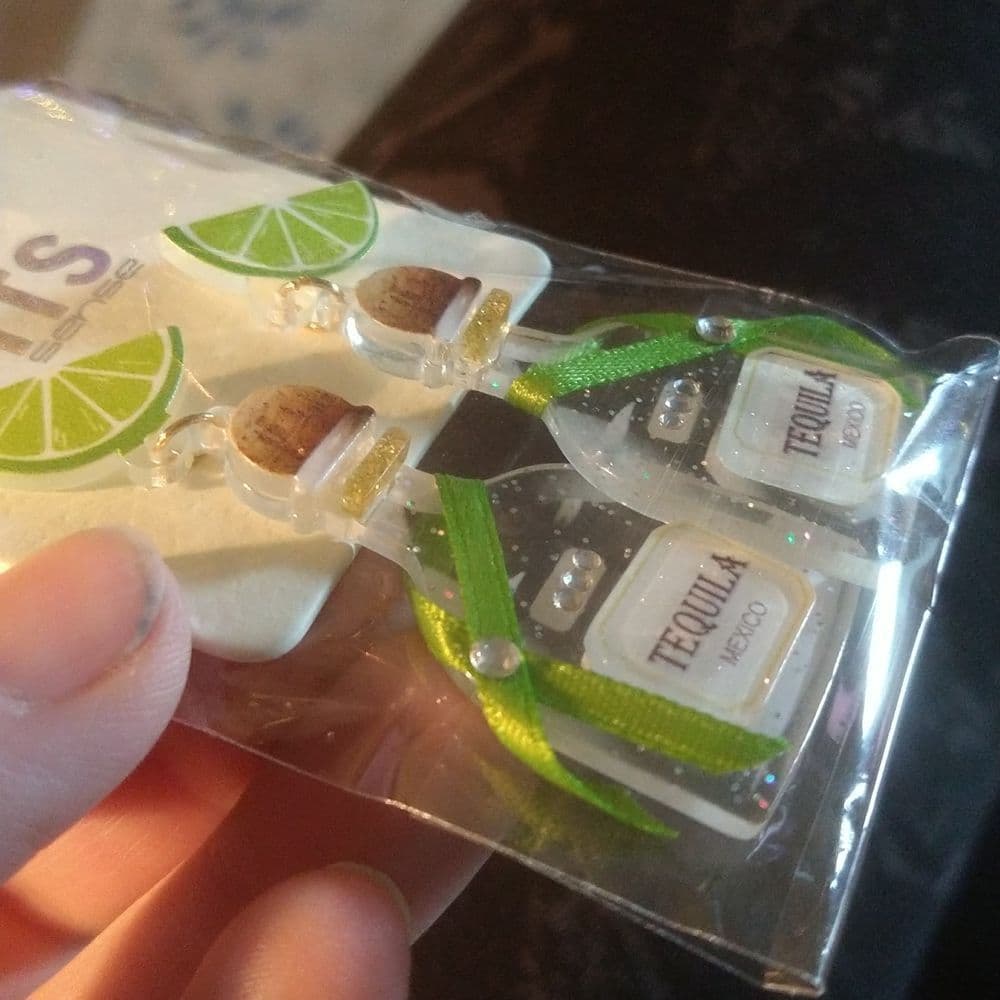 Sparkly Acrylic Tequila Bottle with Lime Post Dangle Earrings with Bling - Thumbnail 4