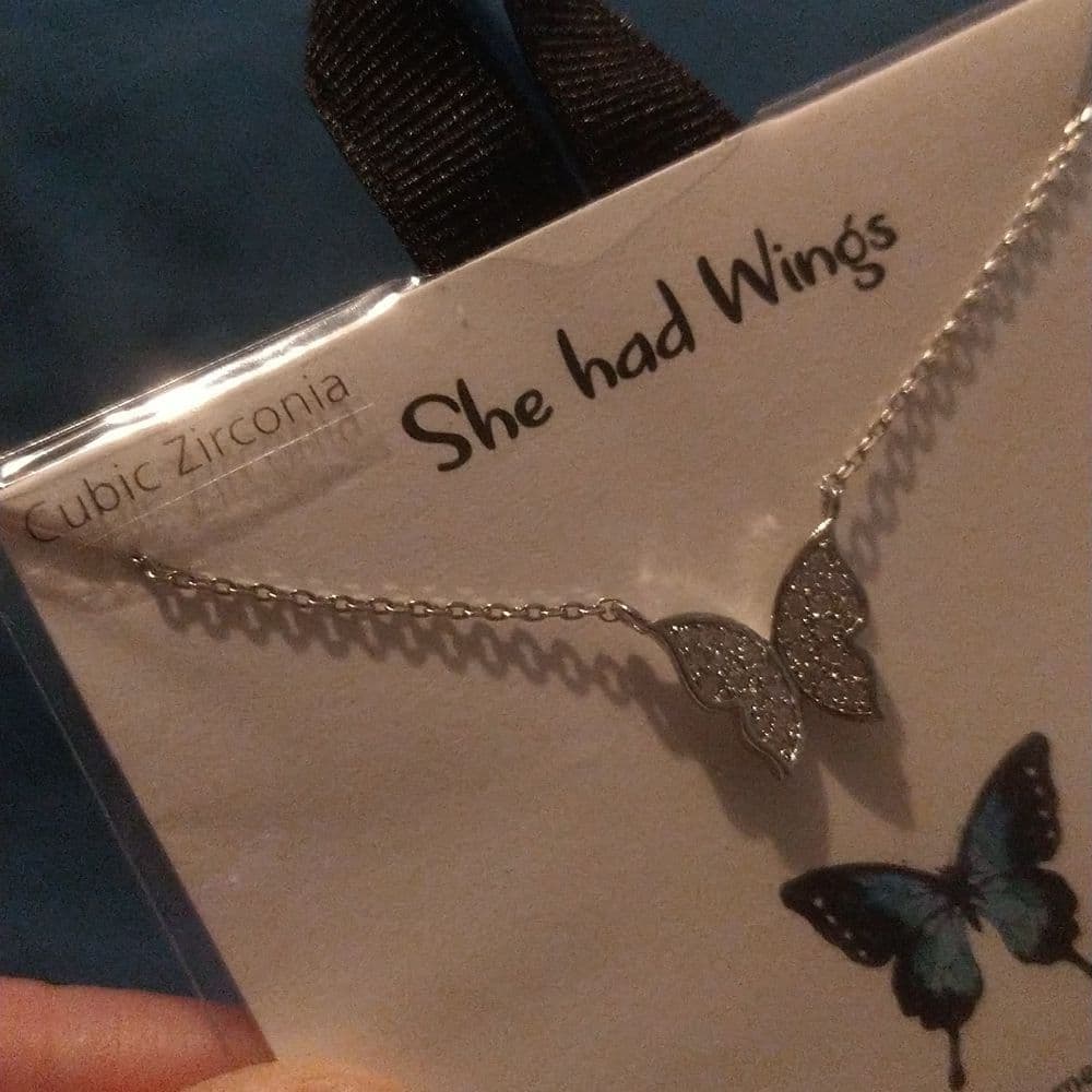 She Had Wings White Gold Dipped Cubic Zirconia Inspirational Butterfly Choker - Thumbnail 8