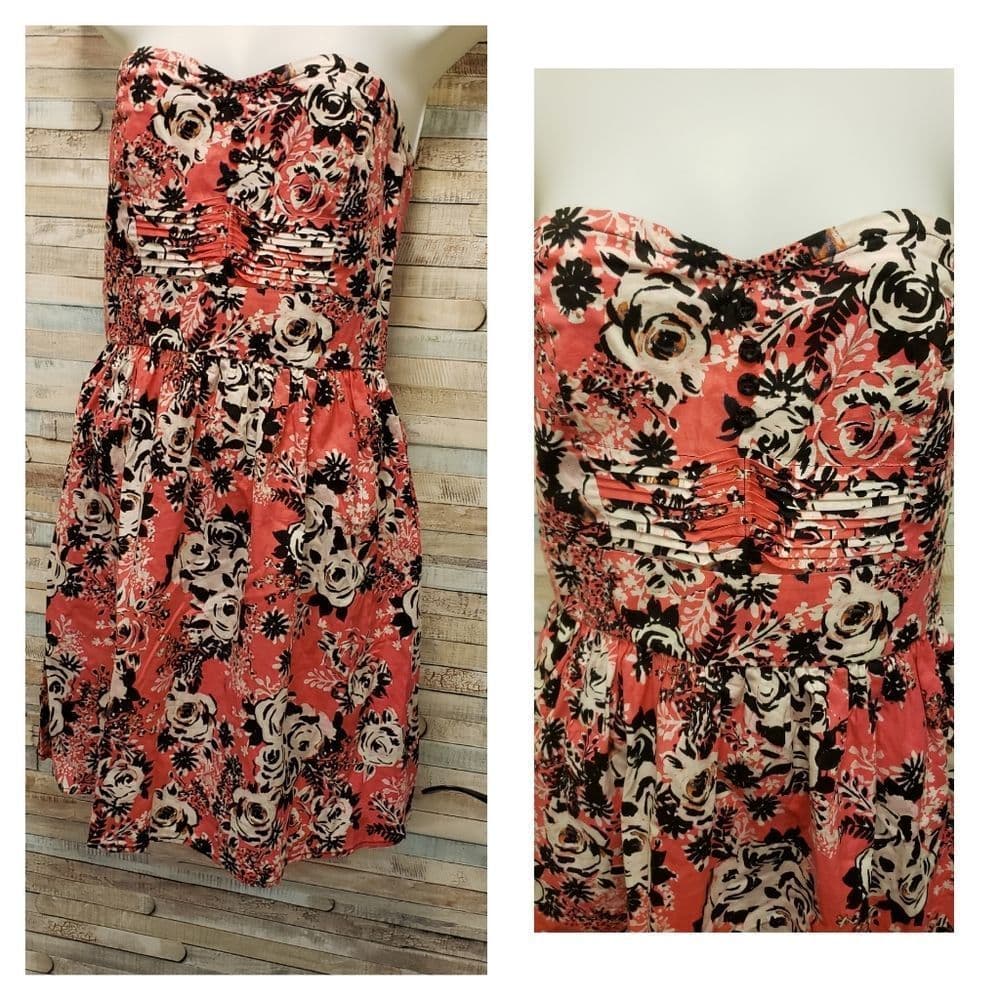 Bebop 🥰 Coral And White Floral strapless summer dress - Thumbnail 5