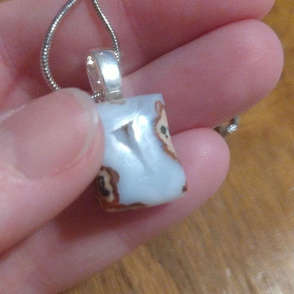 Unique Square Moroccan Agate Geode on Sterling Plated Rope Chain - Thumbnail 7