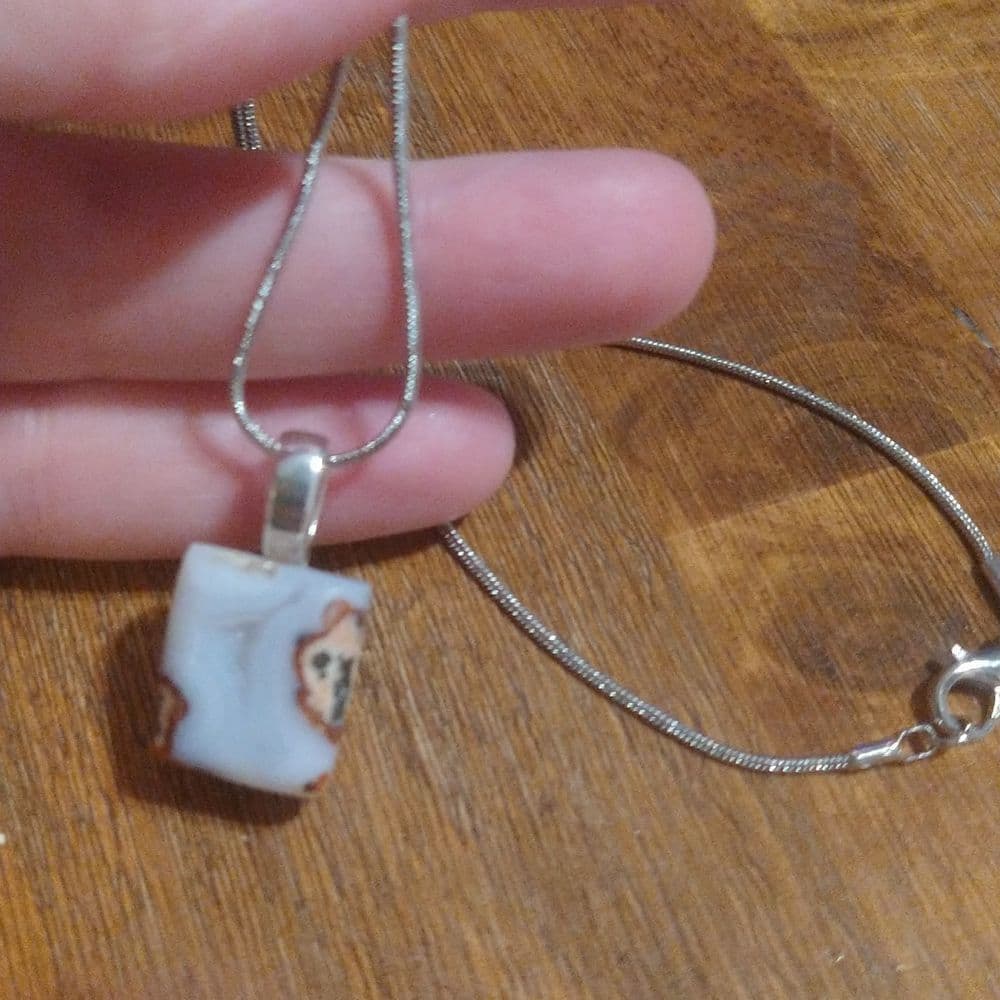 Unique Square Moroccan Agate Geode on Sterling Plated Rope Chain - Thumbnail 9