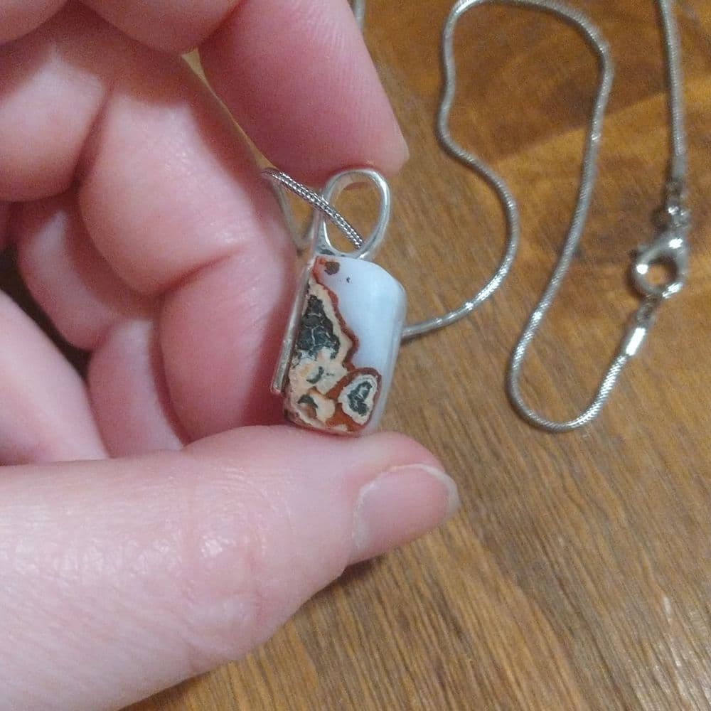 Unique Square Moroccan Agate Geode on Sterling Plated Rope Chain - Thumbnail 4