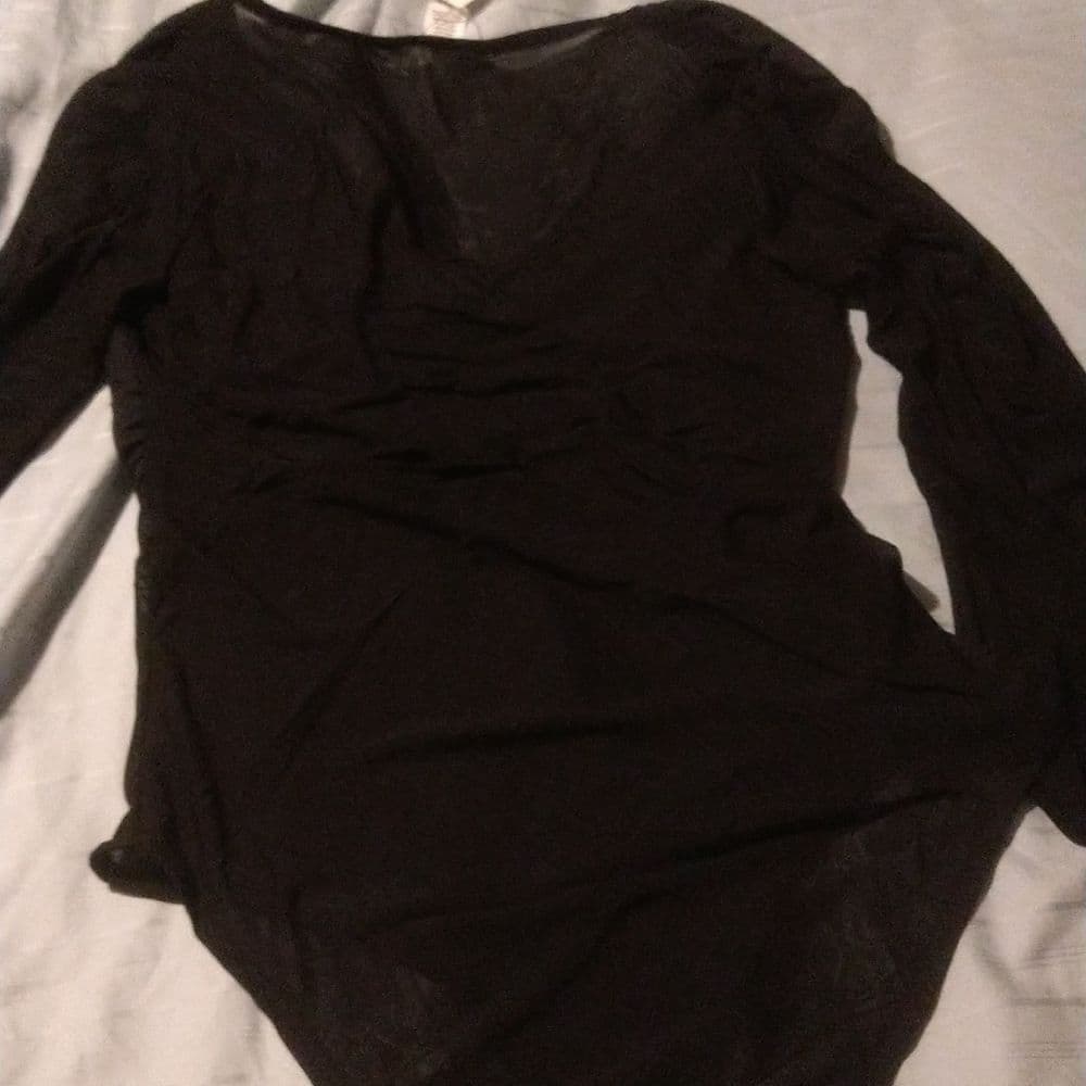 Long Black Balloon Sleeve Cropped Top and Sheer Body Suit - Thumbnail 11