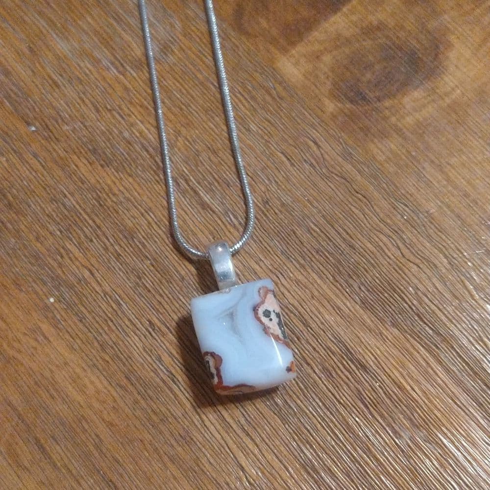 Unique Square Moroccan Agate Geode on Sterling Plated Rope Chain - Thumbnail 11