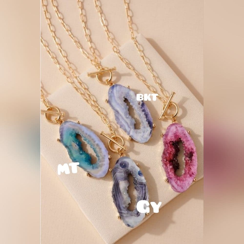 Awesome Long Resin Crystal Geode Agate Pendant Necklaces - Thumbnail 2