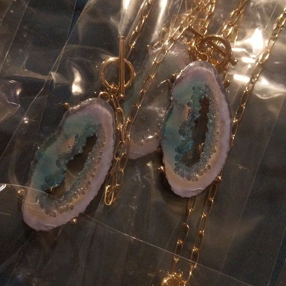 Awesome Long Resin Crystal Geode Agate Pendant Necklaces - Thumbnail 6