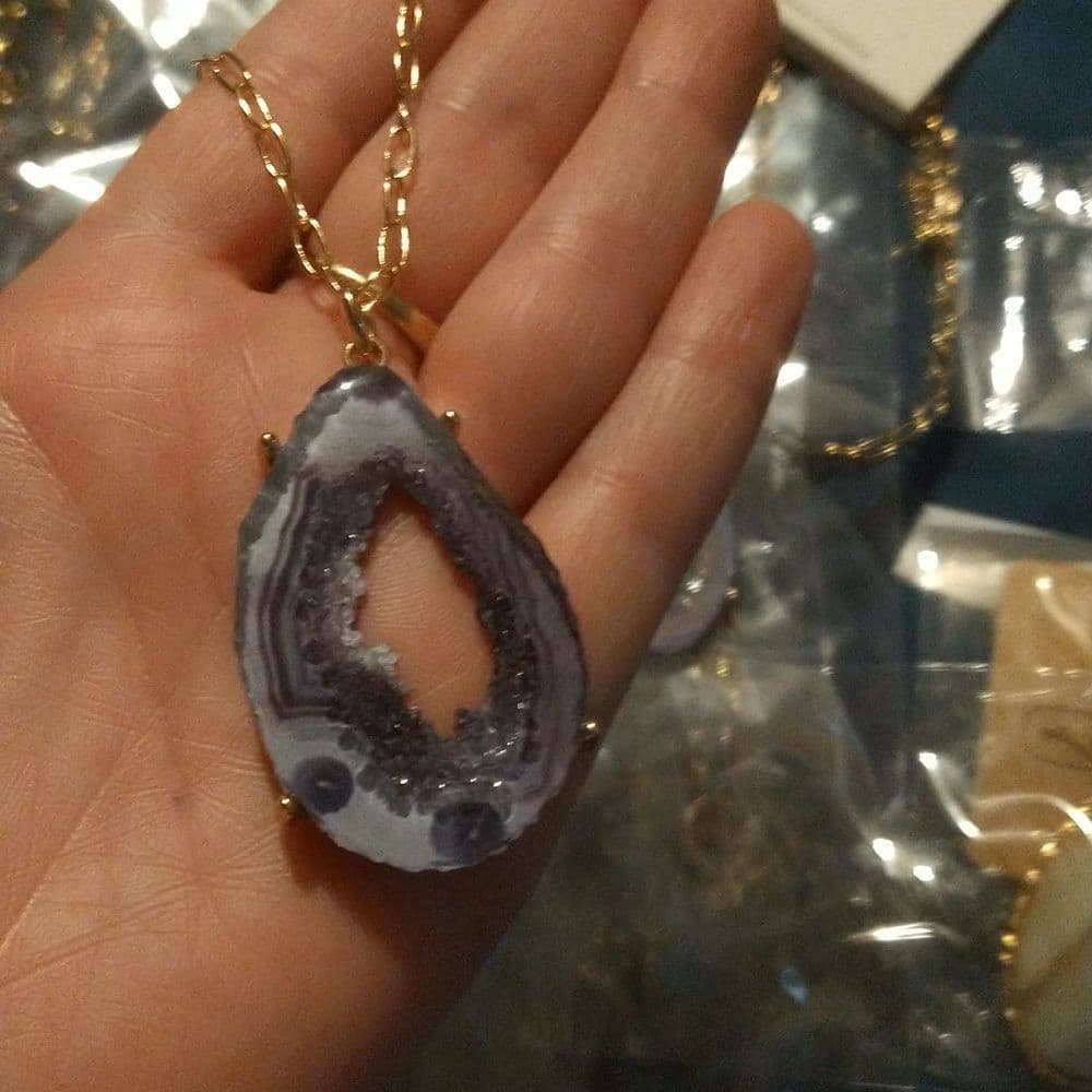 Awesome Long Resin Crystal Geode Agate Pendant Necklaces - Thumbnail 8