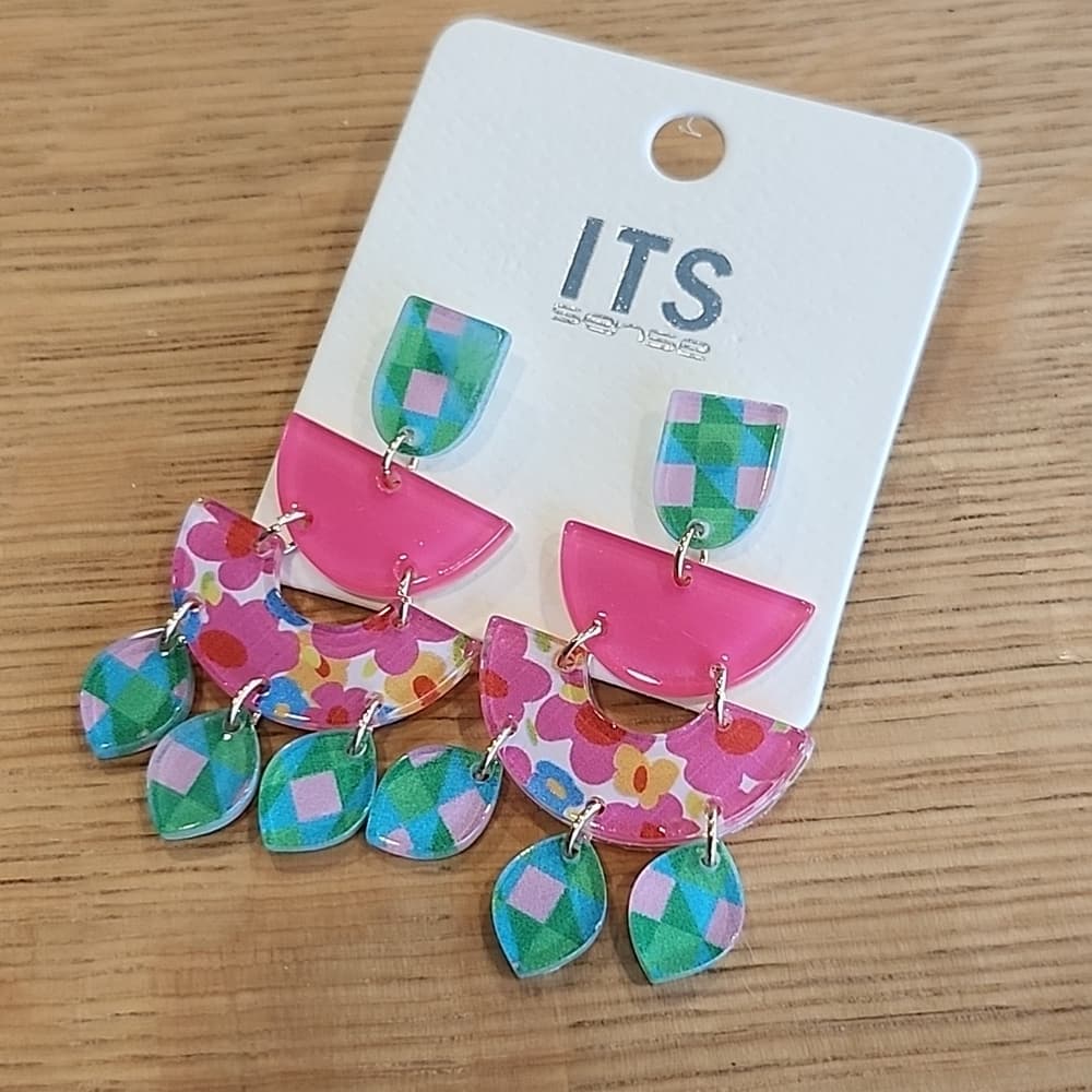 1 Pair Bright Colorful Floral Acrylic Chandelier Dangle Earrings - Thumbnail 3