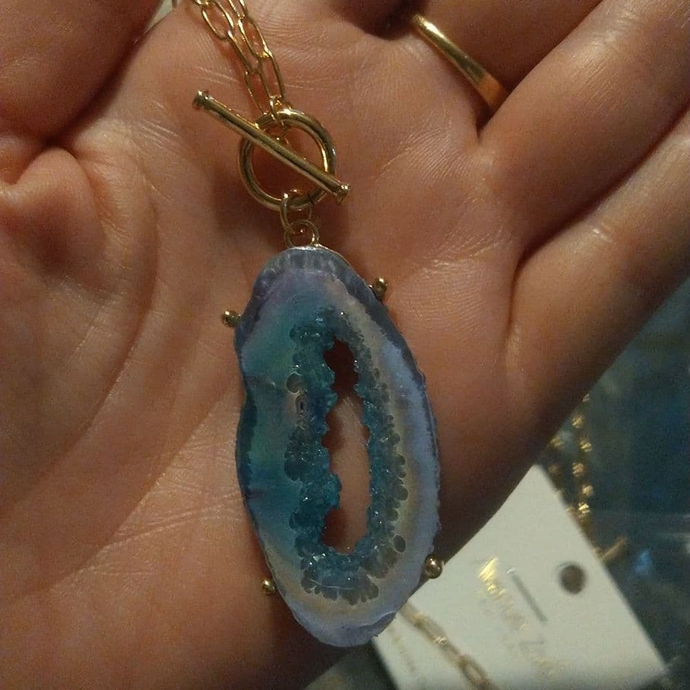 Awesome Long Resin Crystal Geode Agate Pendant Necklaces - Thumbnail 5