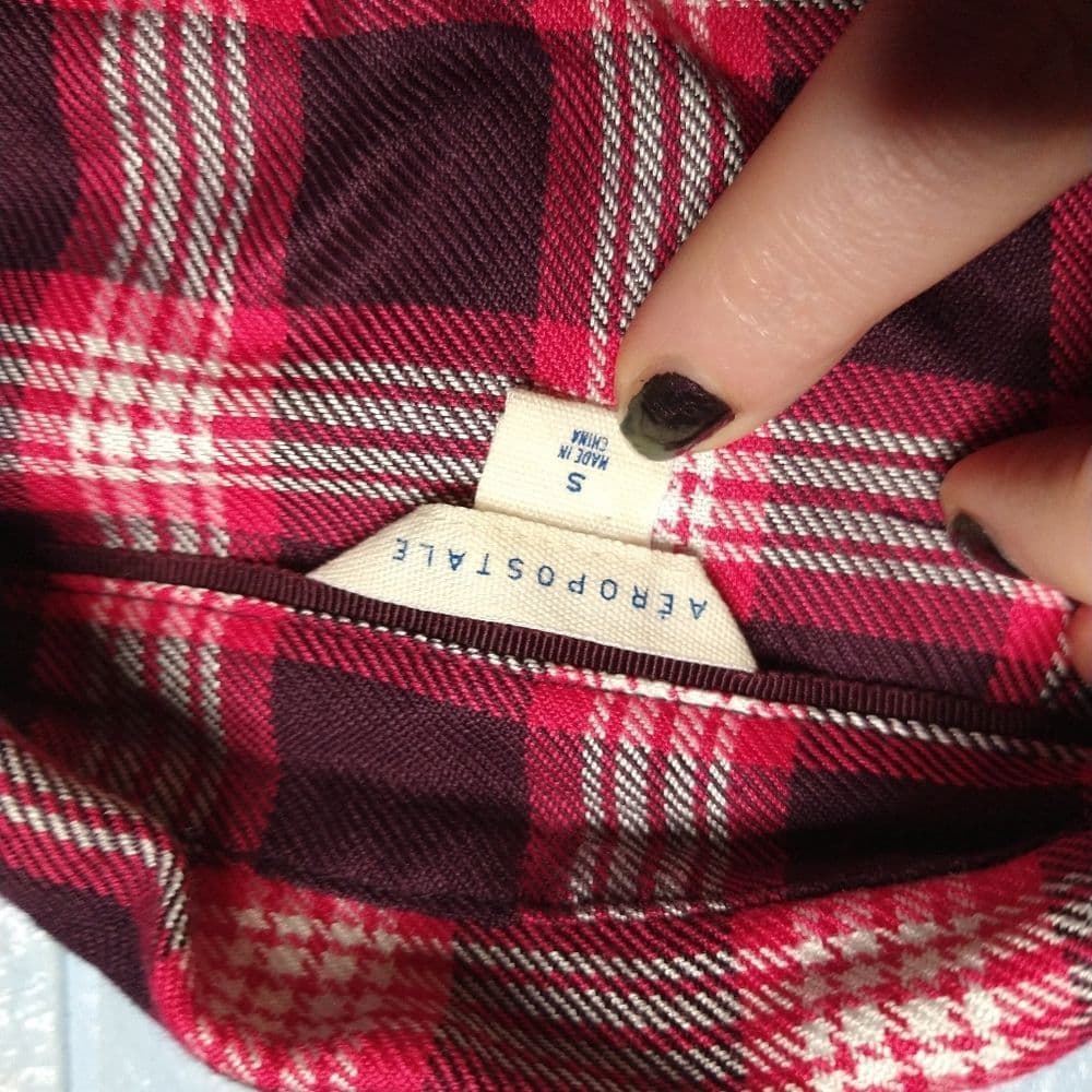Pink Plaid Aeropostale Pullover Peplum Blouse Partial Button Up - Thumbnail 5