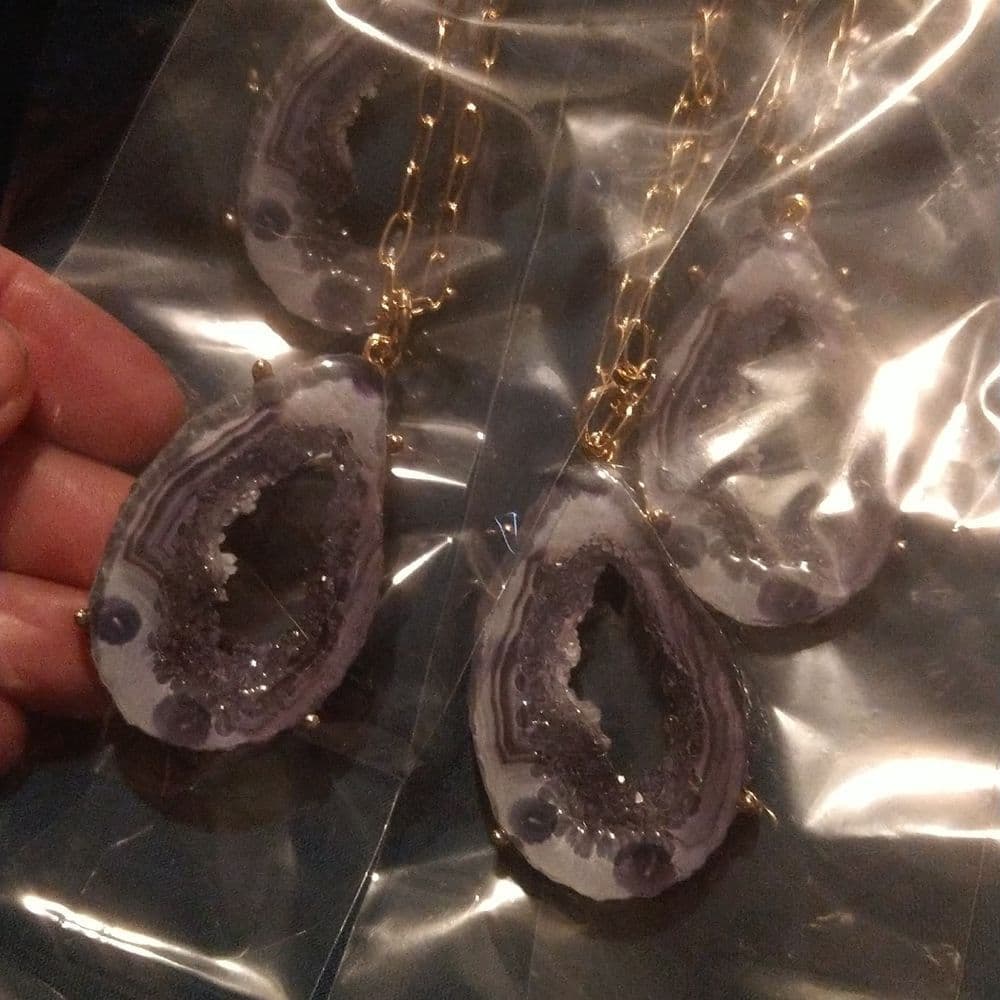 Awesome Long Resin Crystal Geode Agate Pendant Necklaces - Thumbnail 7