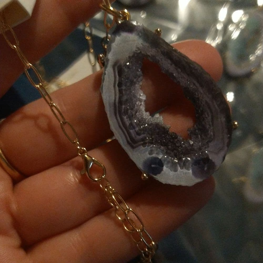 Awesome Long Resin Crystal Geode Agate Pendant Necklaces - Thumbnail 11