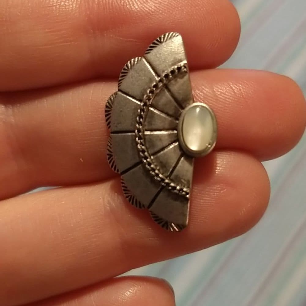 Silver Mother of Pearl Shell BOHO Fan earr… - Thumbnail 3