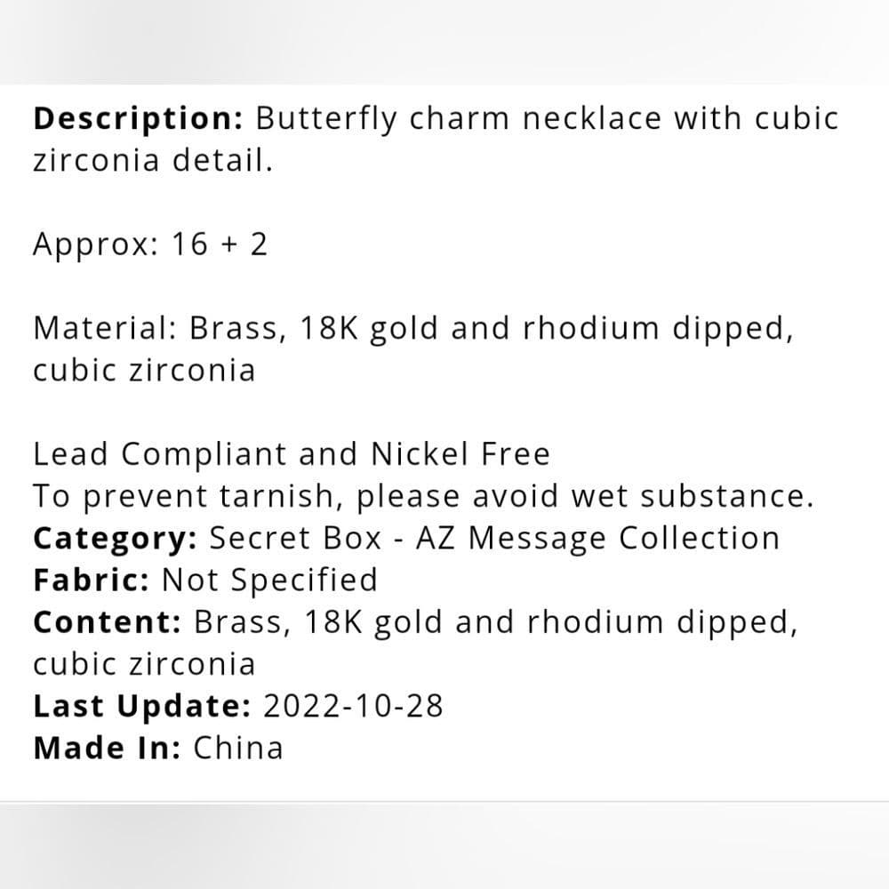 She Had Wings White Gold Dipped Cubic Zirconia Inspirational Butterfly Choker - Thumbnail 2