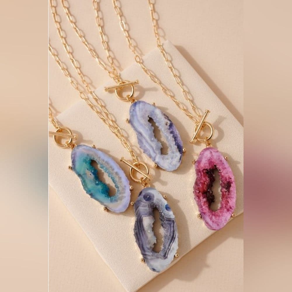 Awesome Long Resin Crystal Geode Agate Pendant Necklaces - Thumbnail 4