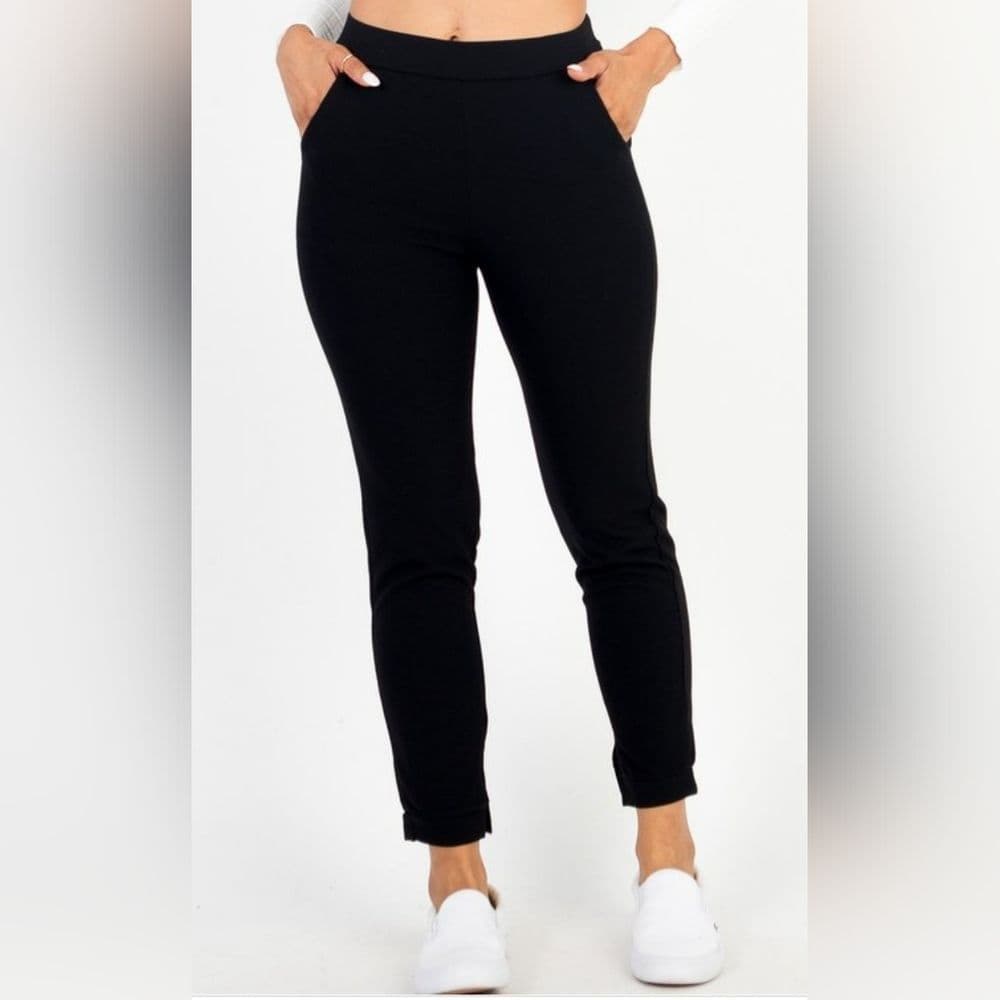 Black Stretch High Waist Casual Work Pants - Thumbnail 6