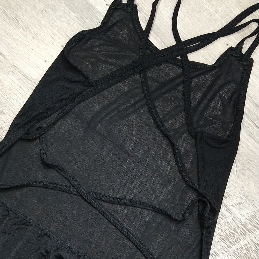 Sexy Black Stretchy Poly Mesh Jersey Crisscross Backless Body Suit - Thumbnail 7