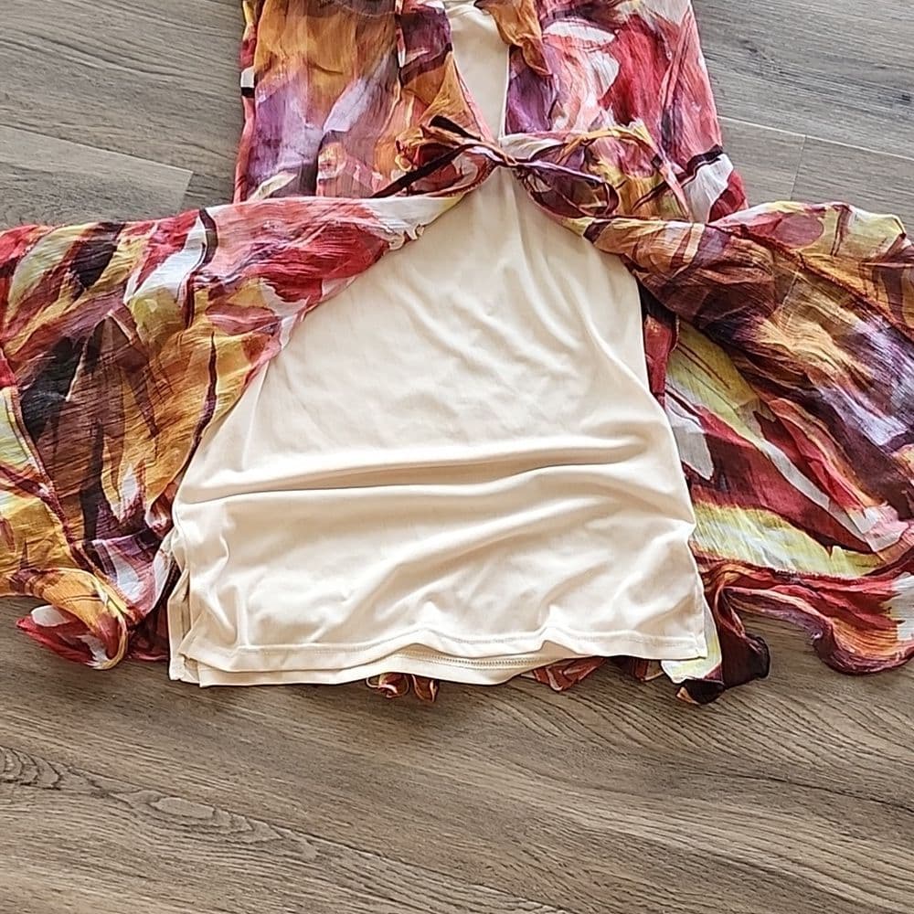 Vintage Two Piece Piko 1988 90s Y2K Dress With Floral Wrap - Thumbnail 4