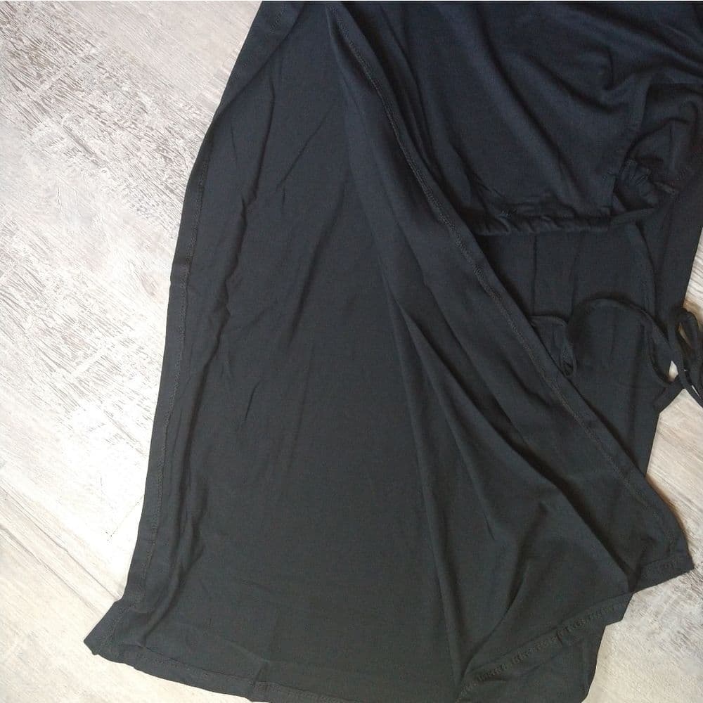 Black Open Tie Back Stretchy Body Con Slit Thigh with Cut Out Design Maxi Dress - Thumbnail 7