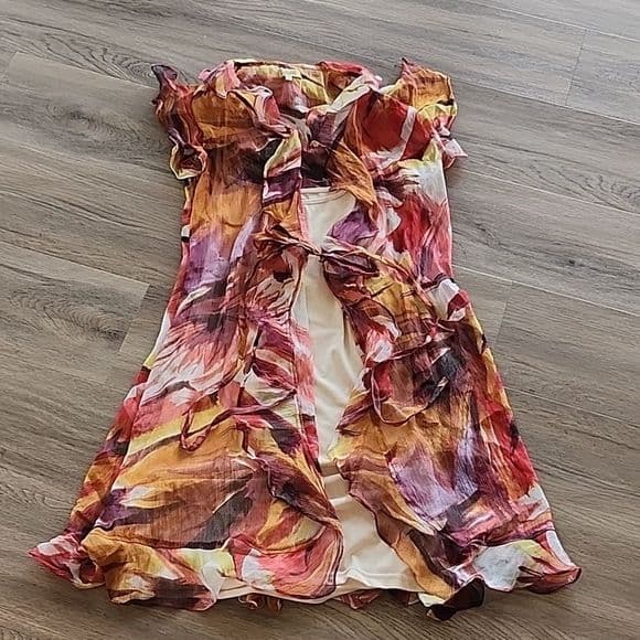 Vintage Two Piece Piko 1988 90s Y2K Dress With Floral Wrap - Thumbnail 12