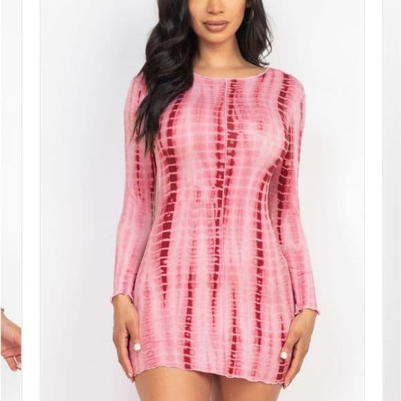 Burgundy Tie-dye Printed Body Con Mini Dress - Thumbnail 10