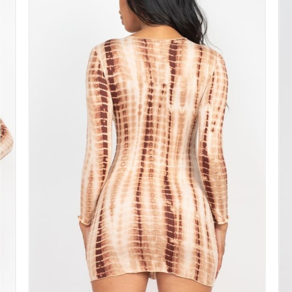 Burgundy Tie-dye Printed Body Con Mini Dress