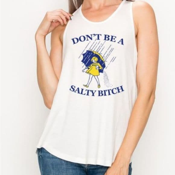 White Don't Be a Salty B*tch Twist Back Graphic Tank Top - Thumbnail 7