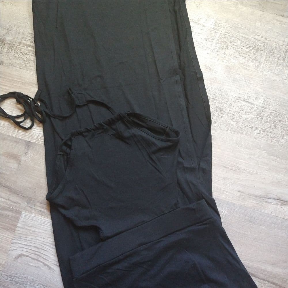 Black Open Tie Back Stretchy Body Con Slit Thigh with Cut Out Design Maxi Dress - Thumbnail 9