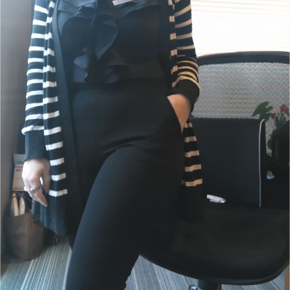 Black Stretch High Waist Casual Work Pants - Thumbnail 4