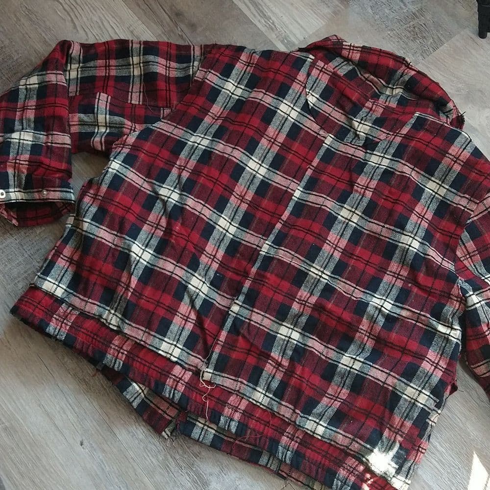 Red and Black Plaid Oversized Fit Frayed Quilted POL Jacket - Thumbnail 5