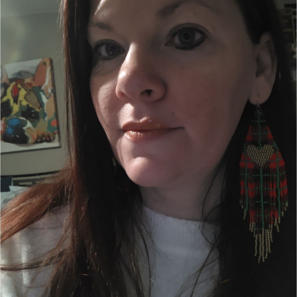 Festive Plaid Gold Heart Oversized Seed Bead Fringed Earrings - Thumbnail 7