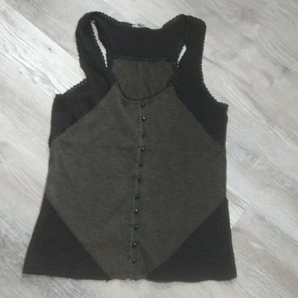 POL Charcoal Black Button Up Ribbed Knot Tank - Thumbnail 2