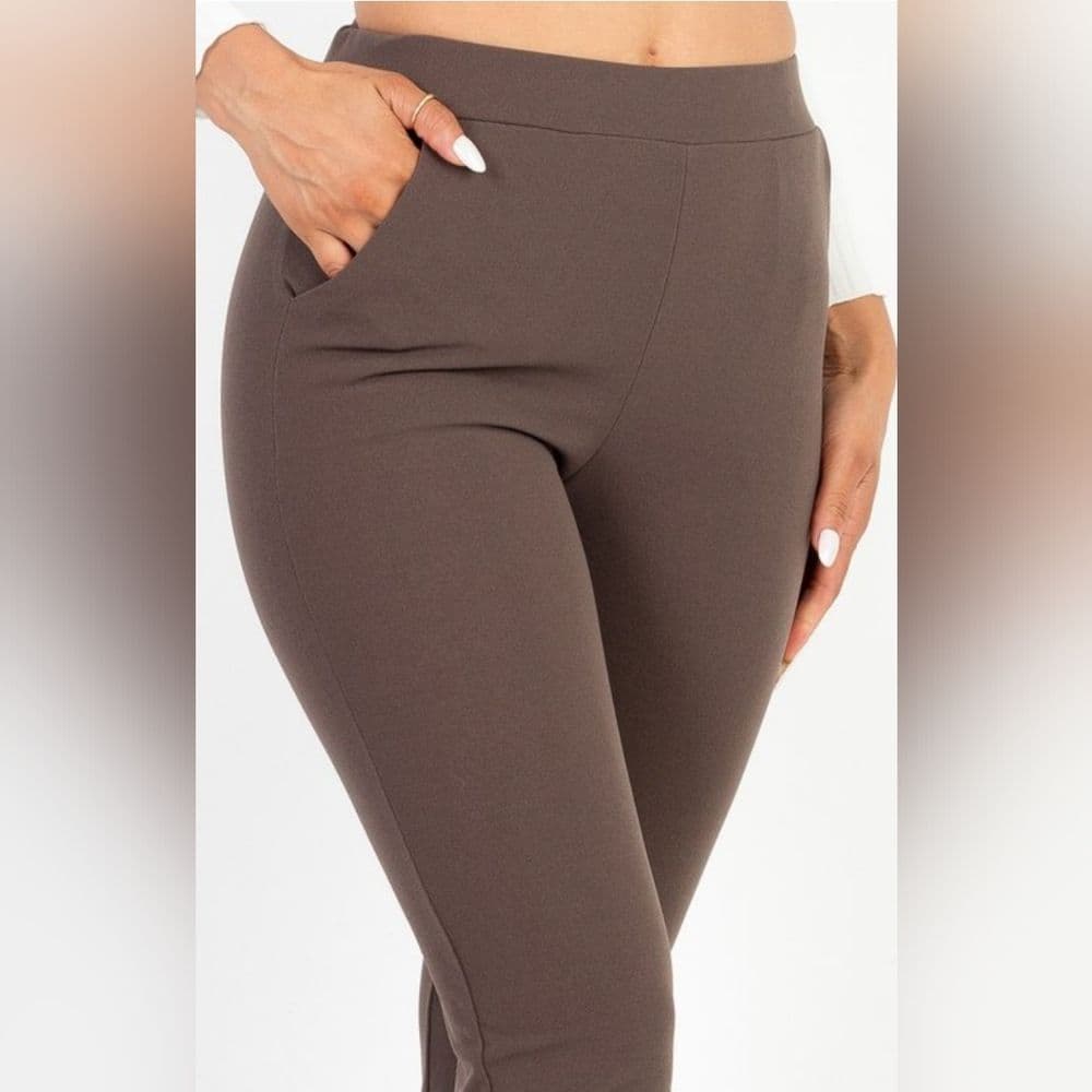 Black Stretch High Waist Casual Work Pants - Thumbnail 2