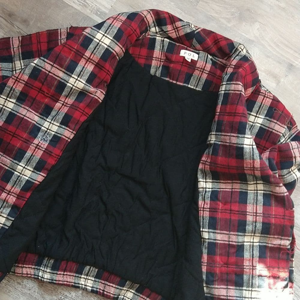 Red and Black Plaid Oversized Fit Frayed Quilted POL Jacket - Thumbnail 10